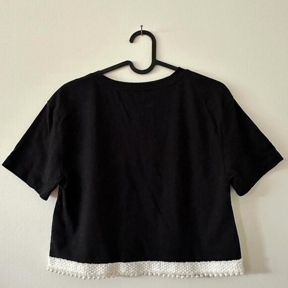 ZARA Trafaluc - Pearl Trim Graphic Crop Tshirt - S - Picture 2 of 4
